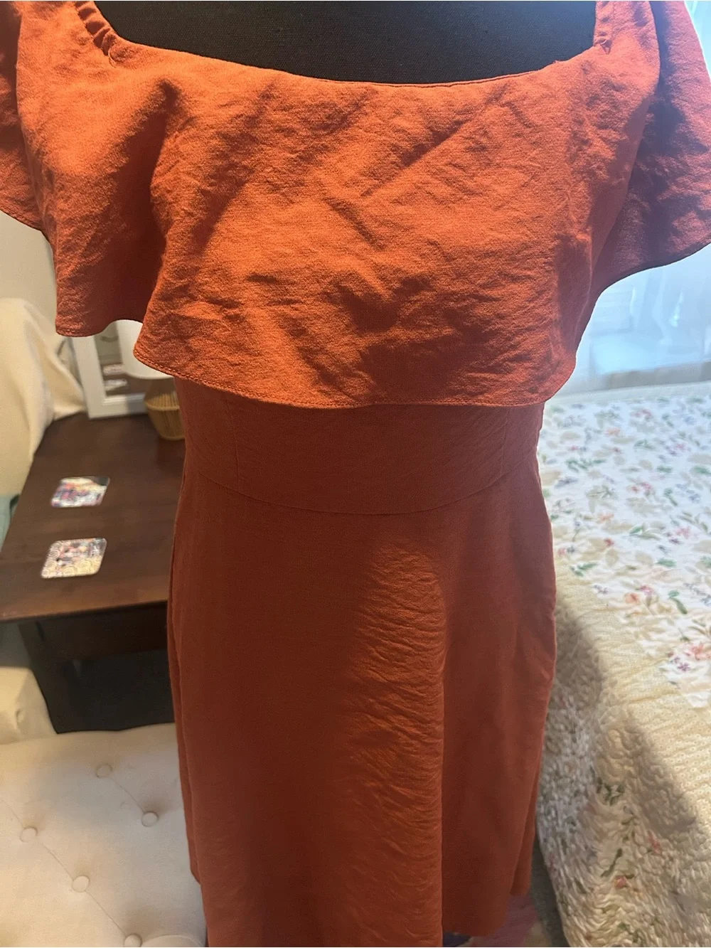 Sugarlips Orange Ruffle-Shoulder Midi Dress - Picture 6 of 9
